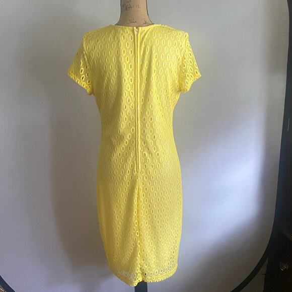 Y2K Vintage Bisou Bisou Yellow Lace Sheath Dress L 14 Crochet Overlay Boho Glam - Picture 6 of 17